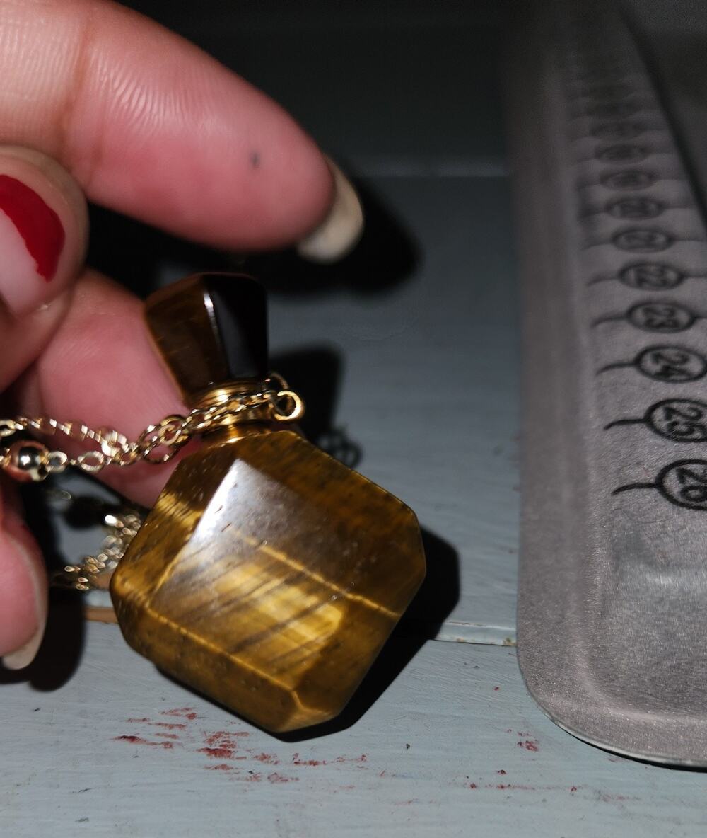 Tiger's Eye Potion Pendant Necklace Gold Tone Beaded Chain